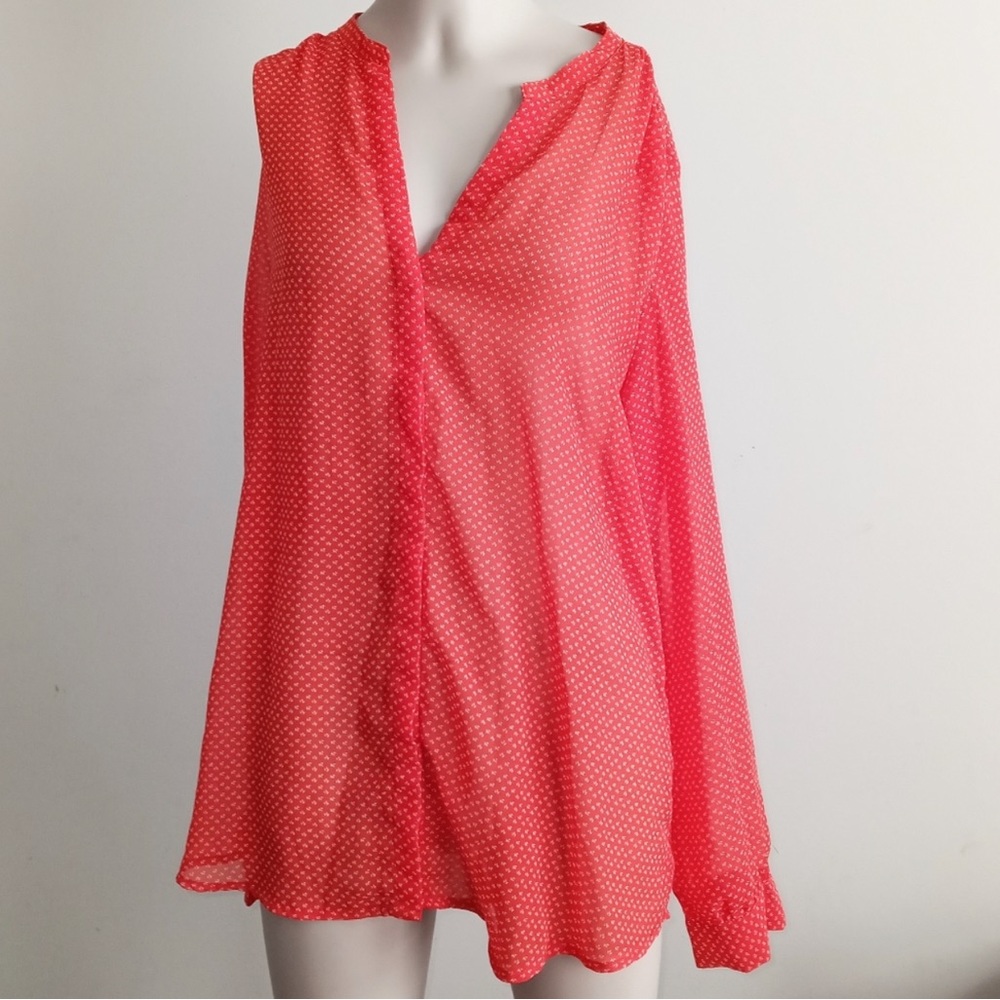 OLD NAVY v neck red sheer floral print blouse size large